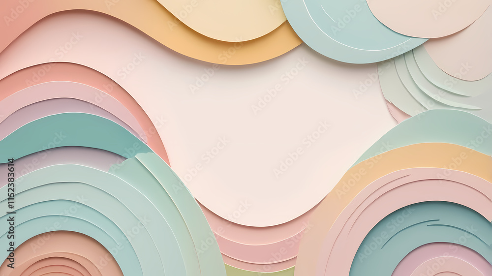 Poster pastel paper waves: a whimsical abstract backdrop with a soft, inviting feel. the delicate pastel co