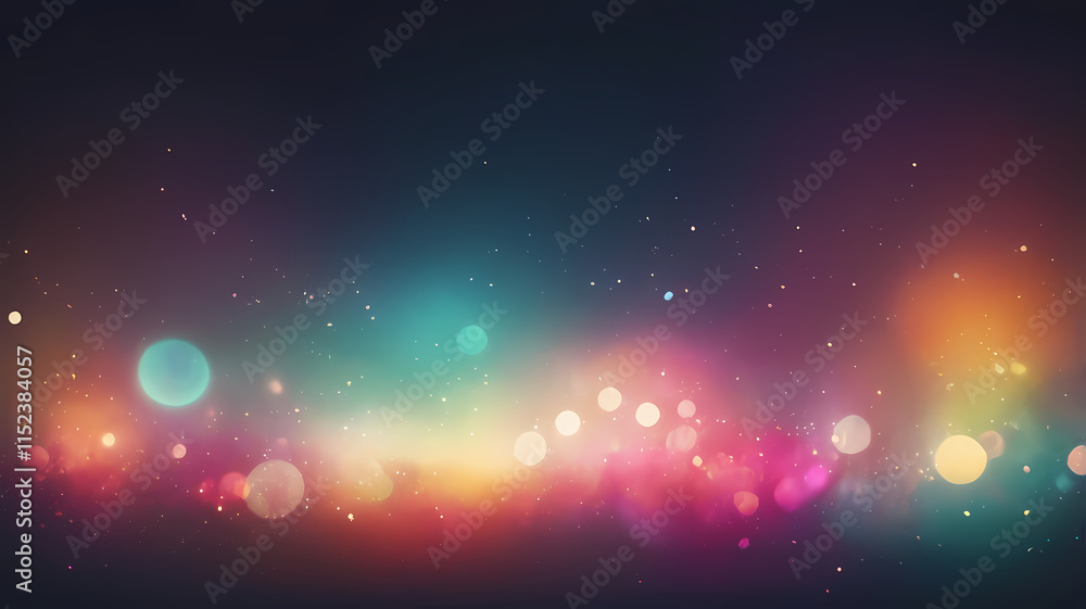 Poster cosmic glow: a captivating abstract background featuring a vibrant, multi-colored spectrum of bokeh 