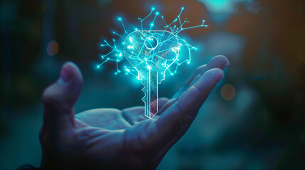 A hologram of a key floats