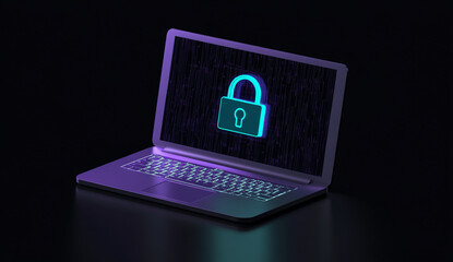 Laptop with digital padlock icon on the screen, 