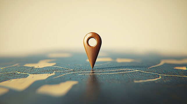  clean, pointed map pin icon standing alone on a flat surface. The design is minimalistic, symbolizing 