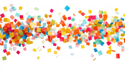 falling colorful square confetties isolated on transparent background cutout
