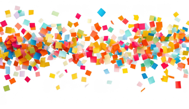 falling colorful square confetties isolated on transparent background cutout
