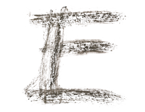 Letter symbol E, watercolor grunge alphabet, brush stroke, isolated on white, clipping path