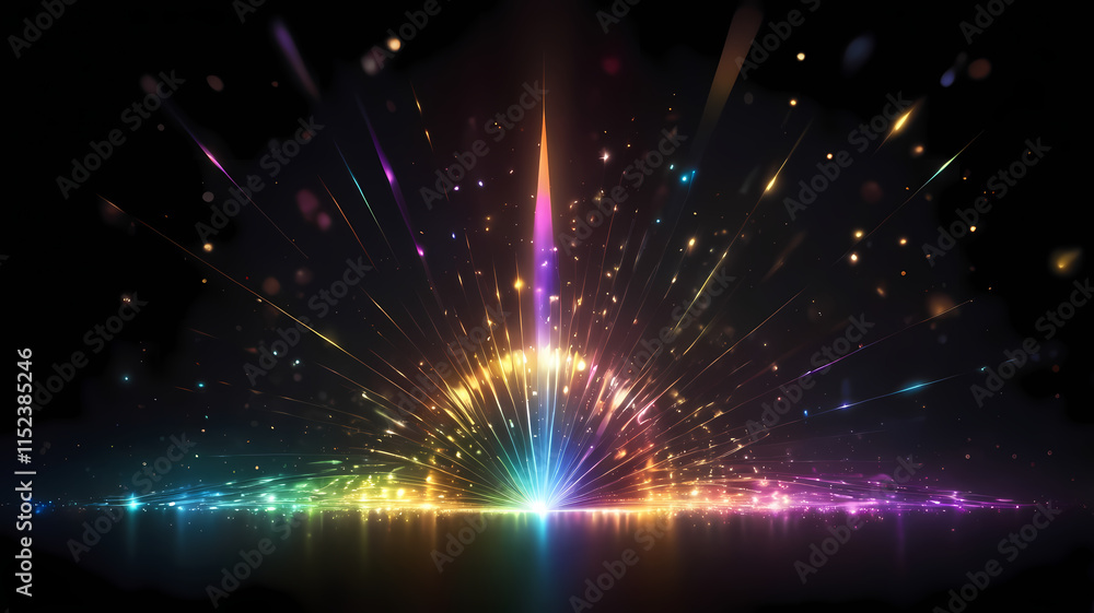 Poster cosmic spectrum: a mesmerizing abstract backdrop of radiant, multi-colored light streaks converging 