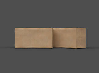 Rendered image of a rectangular cardboard box with dents on a dark background