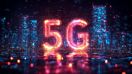 5G network wireless internet Wi-fi connection. Smart city and communication network concept.