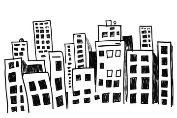 Obraz premium Office buildings png sticker, cute doodle on transparent background 