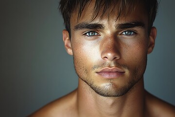 Obraz premium A young man with blue eyes and tanned skin
