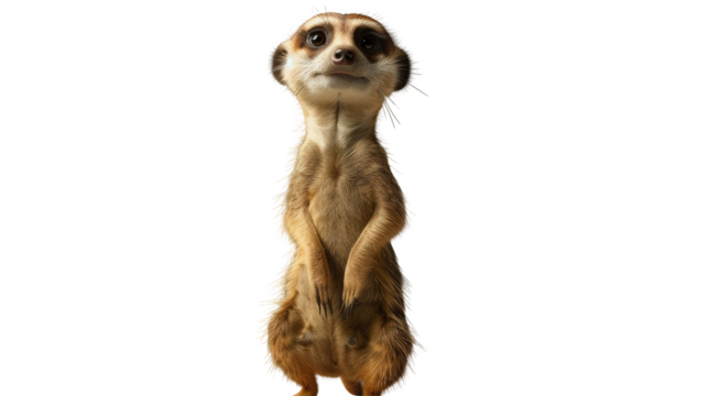 A curious meerkat stands tall, its inquisitive gaze and upright posture radiating an air of alertness and wonder.