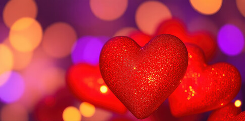 Obraz premium A mesmerizing composition of glowing red hearts with golden highlights on a warm, romantic background, symbolizing love and affection.