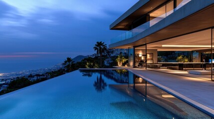 Obraz premium A large pool with a beautiful view of the ocean