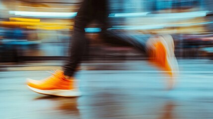 person Running in a blur with orange shoes
