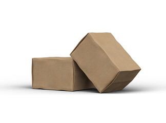 Rendered image of rectangular cardboard box with dents on a transparent background