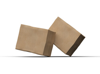 Rendered image of rectangular cardboard box with dents on a transparent background