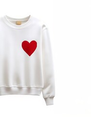 a white sweater with a big red printed heart. Valentine or love concept