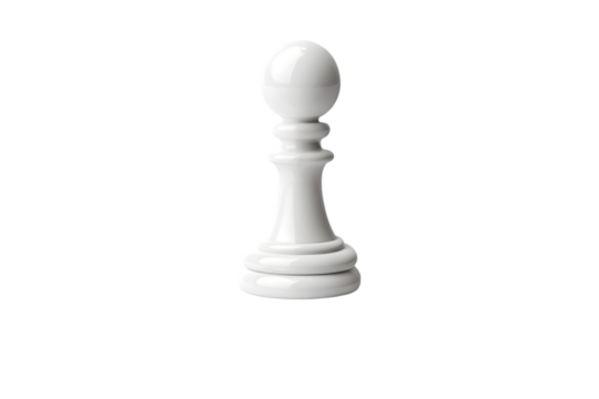 White pawn chess piece on a transparent background showcasing its elegant design and glossy finish, perfect for chess enthusiasts and game creators