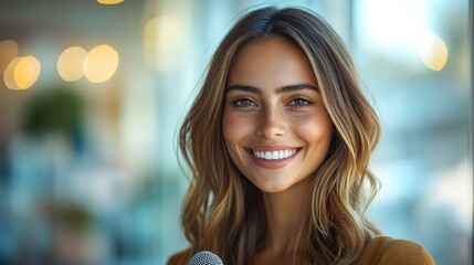 Bright smile radiates positivity, capturing confidence in lively