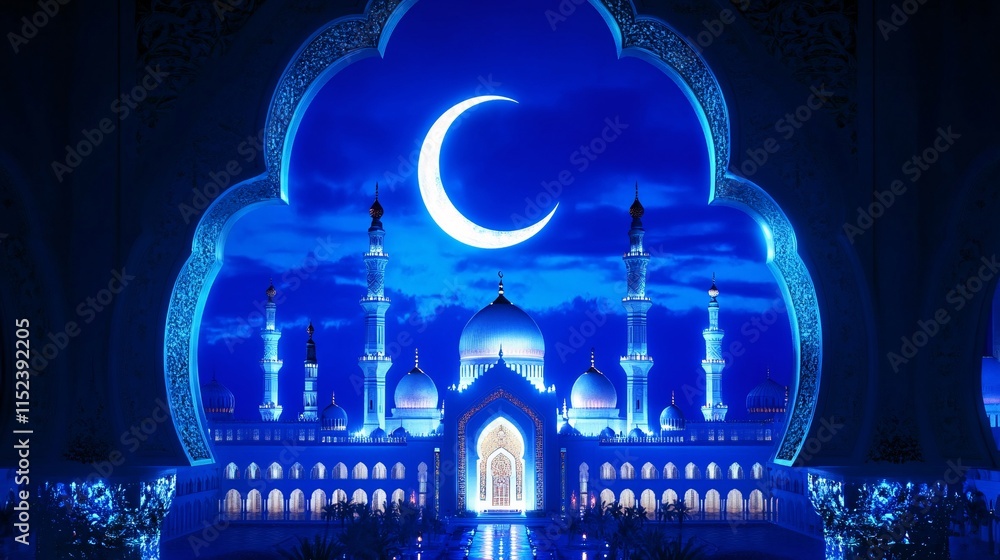 Poster crescent moon illuminated path through window