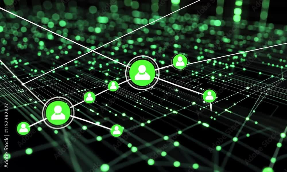 Poster abstract network visualization green nodes and connections digital global network concept