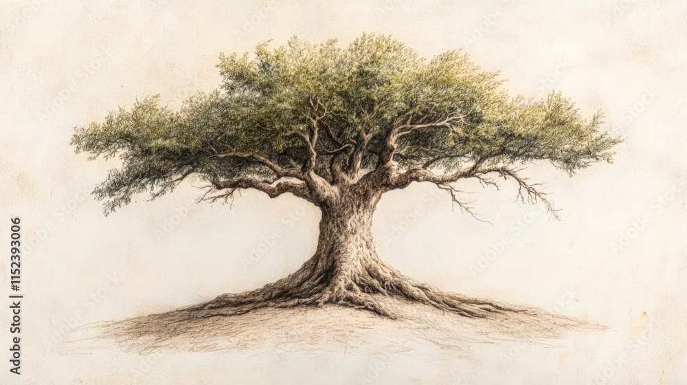 Poster majestic ancient tree with sprawling branches and textured trunk