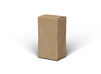 Rendered image of rectangular cardboard box with dents on a transparent background