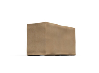 Rendered image of rectangular cardboard box with dents on a transparent background