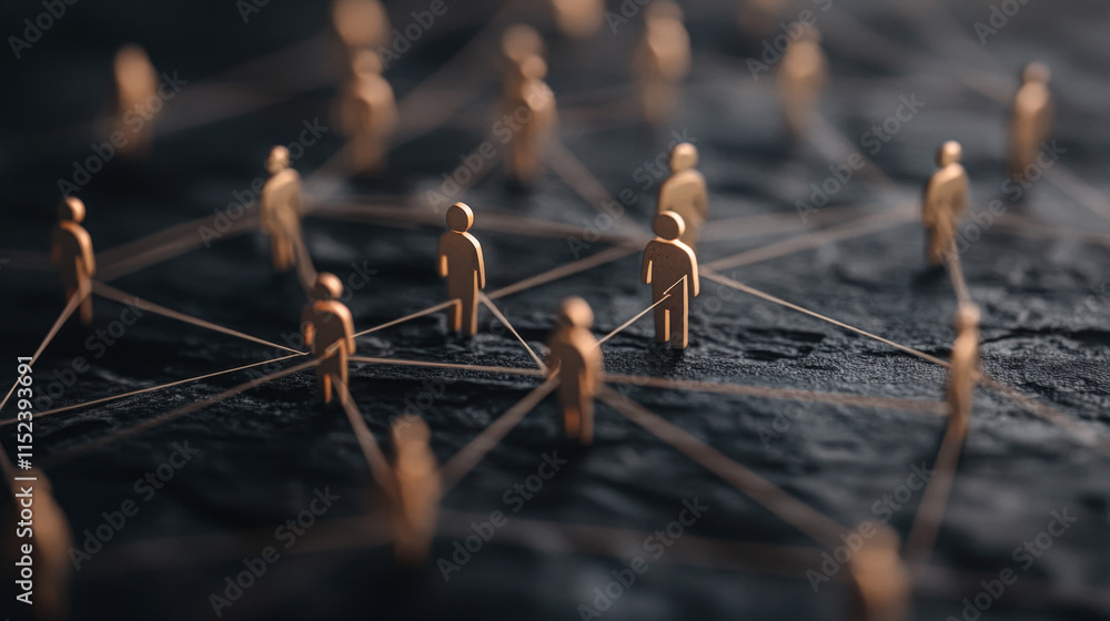 Poster abstract network of connected figures on textured surface