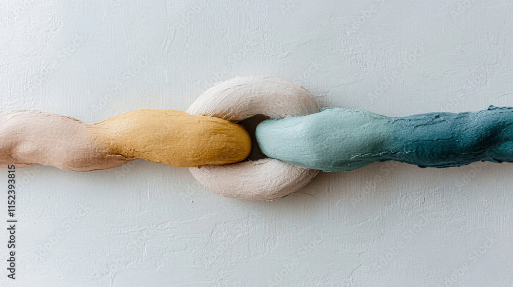 Poster colorful abstract chain of textured paint blobs in pastel shades on canvas