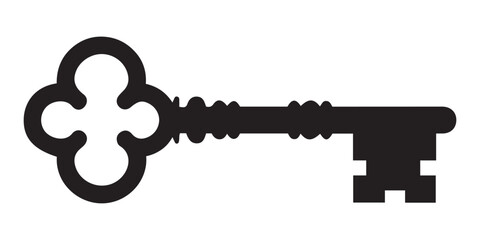 A simple, elegant silhouette of an ornate key, perfect for representing security, unlocking, or vintage themes.