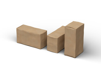 Rendered image of rectangular cardboard box with dents on a transparent background