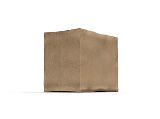 Rendered image of rectangular cardboard box with dents on a transparent background