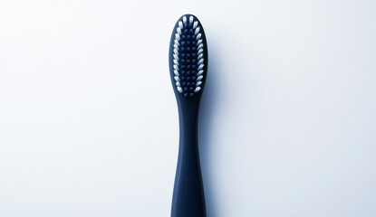 Photo of A blue toothbrush on white background, closeup shot with soft lighting to highlight the texture 