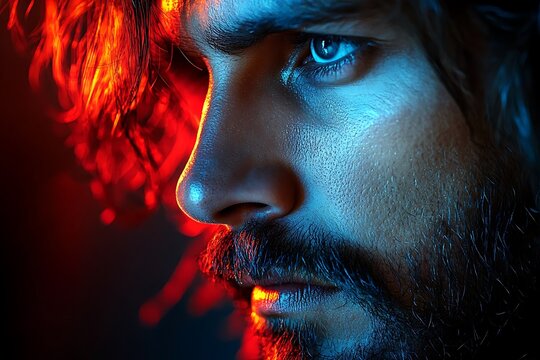 Dramatic Close Up Portrait Of A Bearded Man