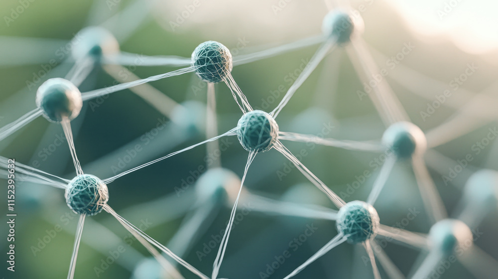 Poster abstract molecular structure with connected spheres in soft focus background