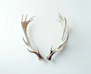 Fototapeta premium Photograph of a pair of deer antlers on a white background, a realistic photo, high resolution