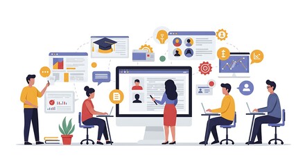 Fototapeta premium They design and develop online or blended learning programs, ensuring effective delivery of knowledge and fostering a motivating learning environment.