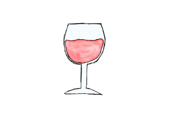 Watercolor doodle of a glass of wine. Vector illustration.