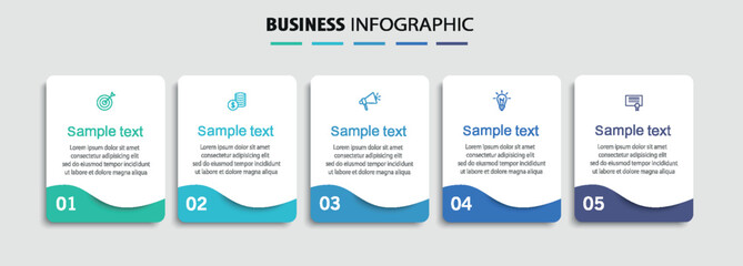 Business infographic template with 5 options, steps, process chart. Can be used for workflow layout, diagram, annual report, web design	