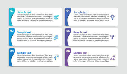 Business vector infographic design template with icons and 6 options or steps. Can be used for process diagram, presentations, workflow layout, banner, flow chart, info graph