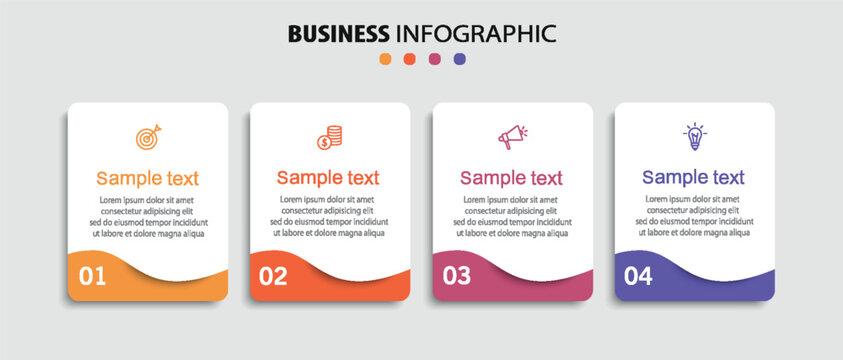 Business infographic design template with 4 options, steps or processes. Can be used for workflow layout, diagram, annual report, web design	
