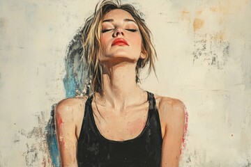 woman with closed eyes in front of white background