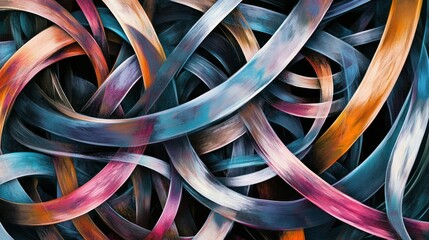 Abstract intertwining ribbons in vibrant colors creating a dynamic visual effect.