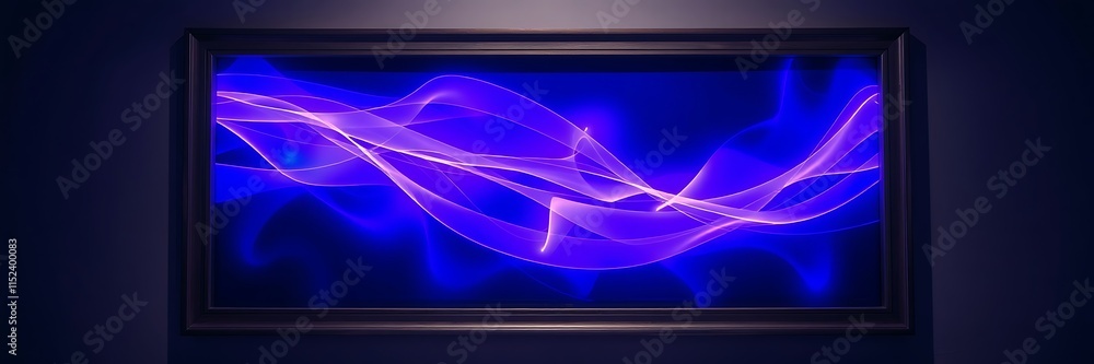 Poster creative light art display featuring deep ultraviolet hues and abstract patterns