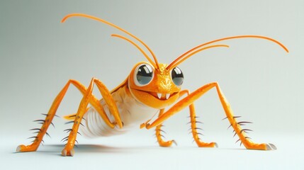 close up of a cartoon insect with orange and white coloring