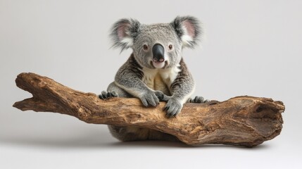 Fototapeta premium A koala sits on a branch against a white background