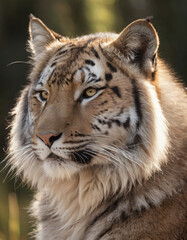 portrait of wild animals in snow, like tigers, lynxes, and wolves.