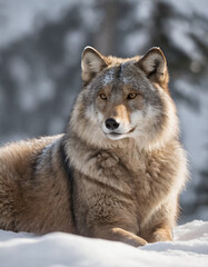 portrait of wild animals in snow, like tigers, lynxes, and wolves.