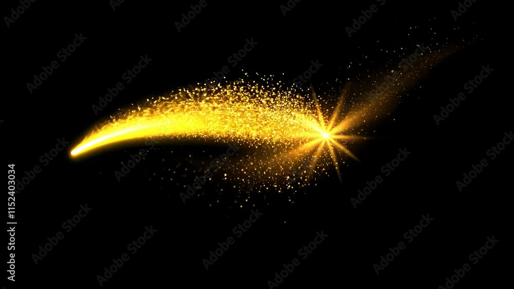 Poster mesmerizing golden light trails swirl against a black backdrop. sparkling particles evoke elegance a