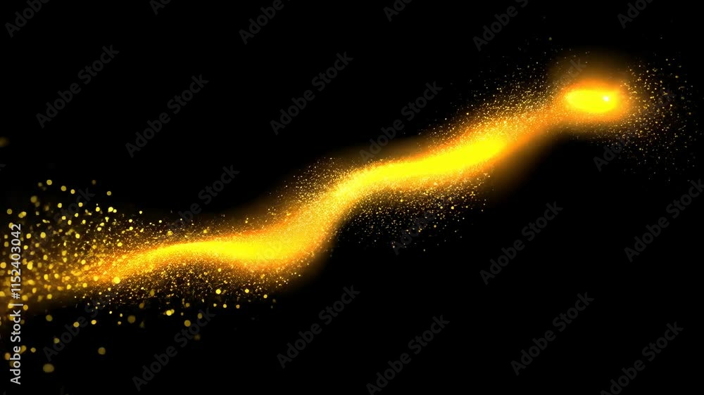 Poster Mesmerizing golden light trails swirl against a black backdrop. Sparkling particles evoke elegance and luxury. Dynamic abstract background video.